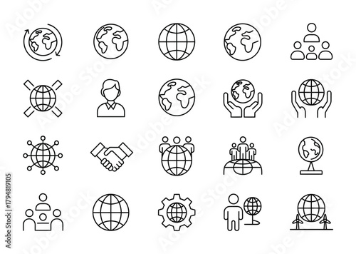 Tableau sur toile Global network international communication world icon collection
