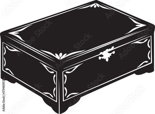 Hand Carved Wooden Box Vector Elegant Silhouette. Vector Black silhouettes. with white background
