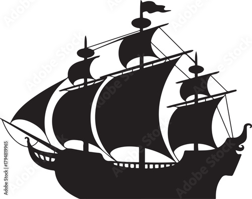 pirate ship design silhouette vector illustration. Vector Black silhouettes. with white background