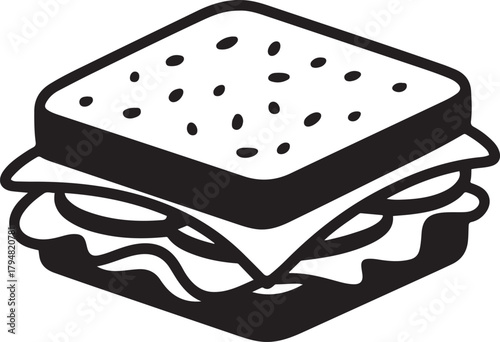 Stylish Hand Drawn Sandwich Food Icon. Vector Black silhouettes. with white background