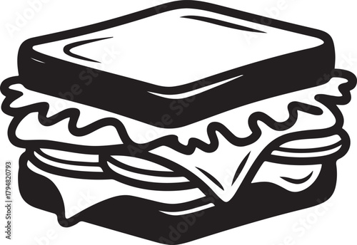 Stylish Hand Drawn Sandwich Food Icon. Vector Black silhouettes. with white background