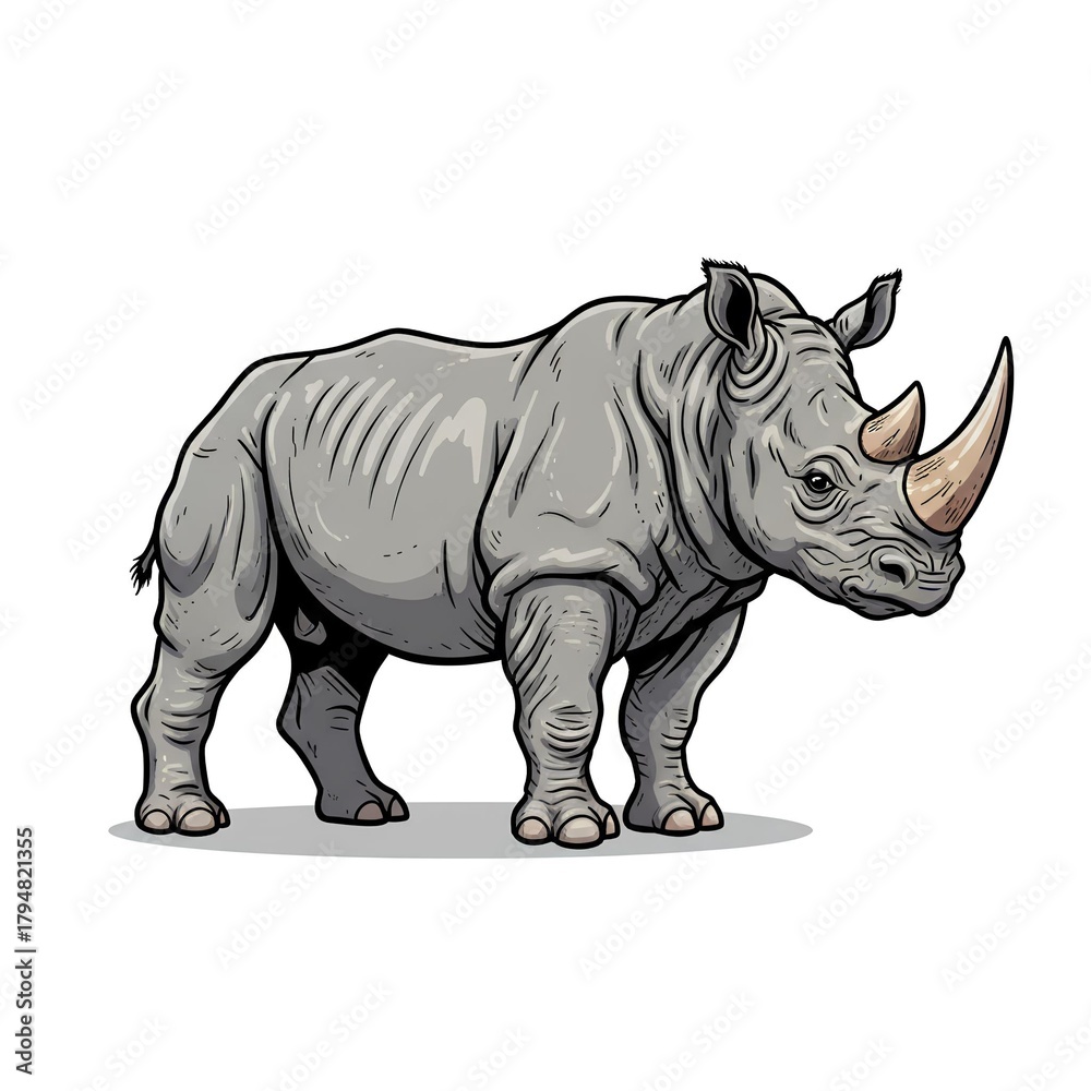 Obraz premium Vector illustration of a one-horned rhinoceros.