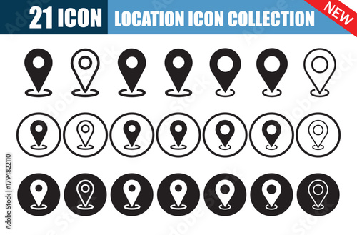 Location and map pins icon set. Navigation map, location navigation icon. Vector Illustration