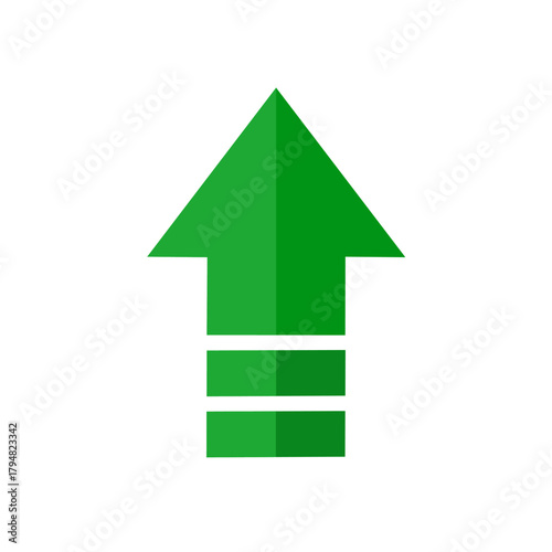 Minimalist flat vector icon of a thick green arrow pointing straight up.