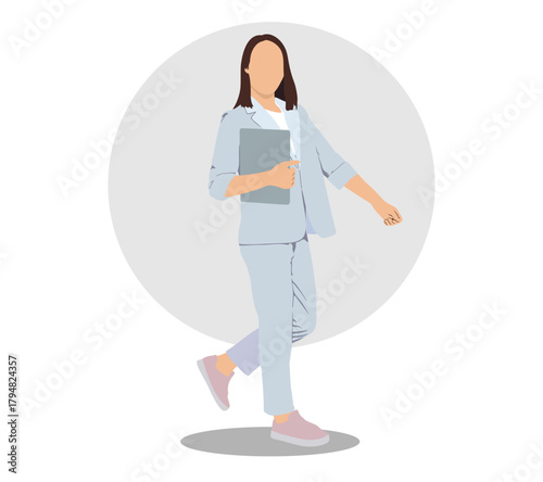 Businesswoman person in full isolated vector illustration. full body seen. wearing a business suit.