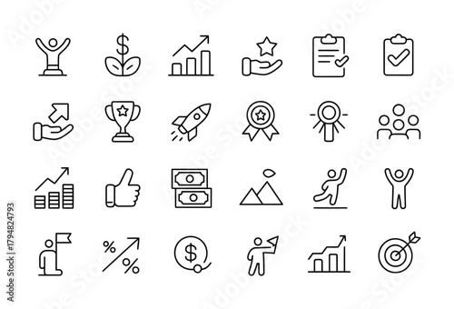 Business growth success leadership achievement icon set
