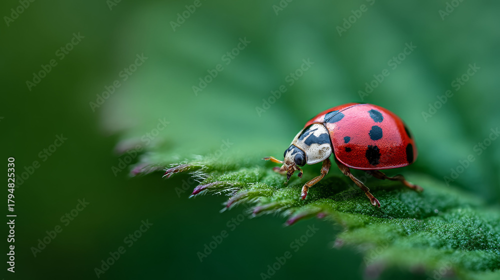 Fototapeta premium macro photography of a red ladybird on a leaf
