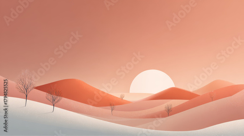 flat design ilustration of filed at sunset