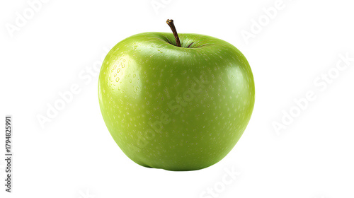 Fresh granny smith apple with water droplets on transparent background for healthy eating