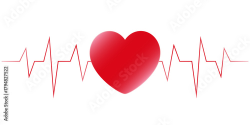 Heart symbol with heartbeat line in vibrant red color for health and wellness concepts