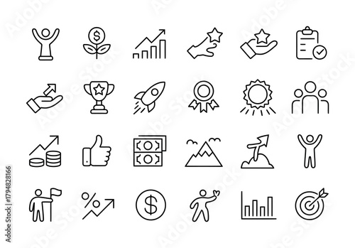 Business growth success achievement finance motivation icons