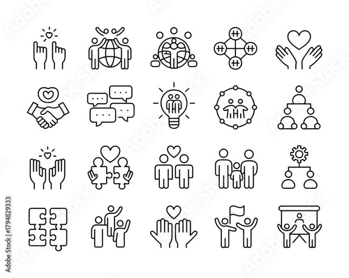 Community teamwork support love unity icons