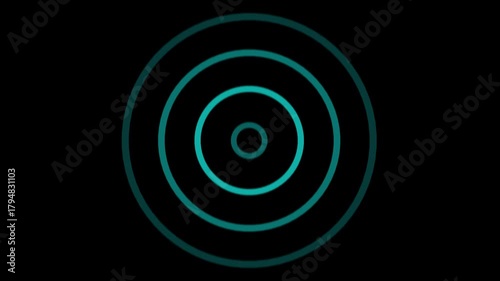 Teal concentric circles expanding outward on black background abstract animation digital waveform sound wave pulse signal communication technology concept