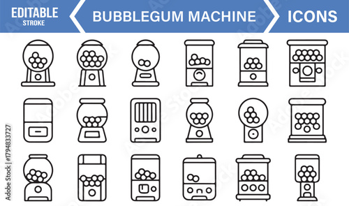 Thin-Line Icons of Gumball Dispensers and Retro Candy Machine Designs