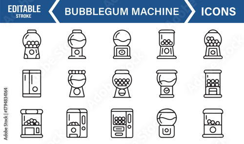 Minimal Outline Icons of Bubblegum and Gumball Machines in Retro Styles