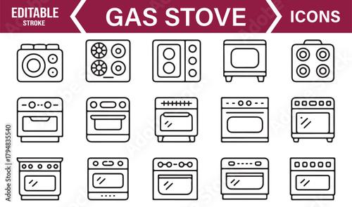 Simple Minimalist Icon Suite Featuring Burners, Ovens, and Kitchen Stove Units