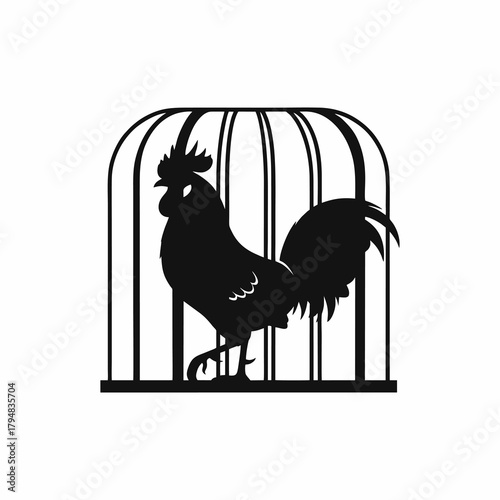vector silhouette of a rooster in a cage