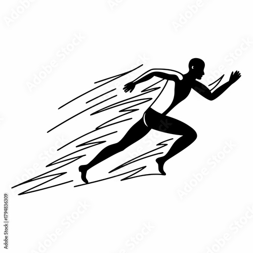 Silhouette of a runner in motion with speed lines indicating swift movement and athletic performance shown created with generative ai