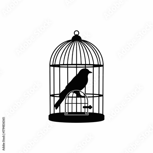 vector silhouette of a bird in a cage