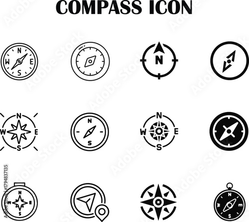 Modern geometric compass vector symbol for guide, exploration, and navigation design projects