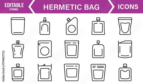 Minimal Outline Icons of Hermetic Bags, Zip Pouches, and Resealable Storage Packs