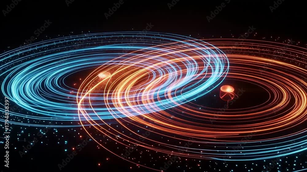 Animated portal effect blue and orange energy rings with sparks on a black background design element