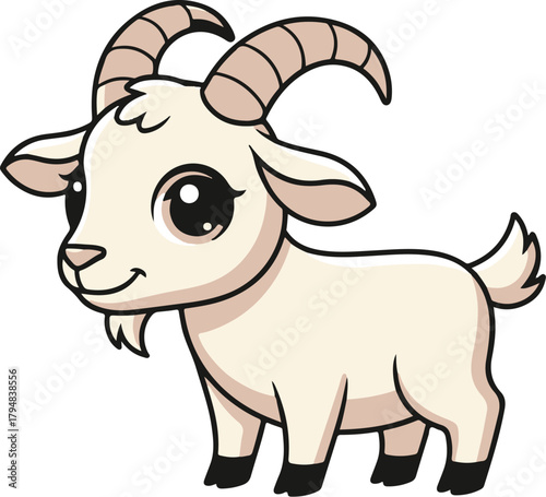 Cartoon goat .Сute goat kid.Suitable for children's books, sticker, mascot, logo. Vector illustration on white background