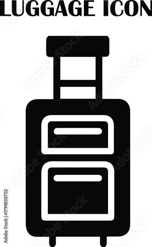 Suitcase luggage vector icon representing travel, vacation, tourism, airport check-in, and transport services. Clean and minimal design for UI, web, and graphic projects