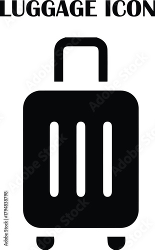 Suitcase luggage vector icon representing travel, vacation, tourism, airport check-in, and transport services. Clean and minimal design for UI, web, and graphic projects