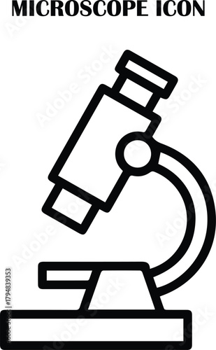 Microscope vector icon in clean modern style, representing science, research, analysis, biology and laboratory equipment. Perfect for medical and scientific projects