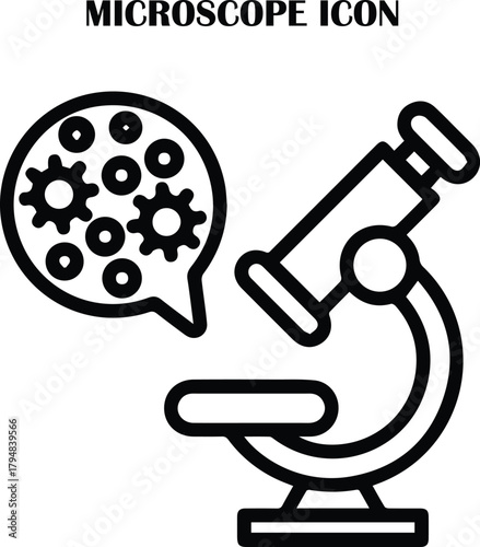 Microscope vector icon in clean modern style, representing science, research, analysis, biology and laboratory equipment. Perfect for medical and scientific projects