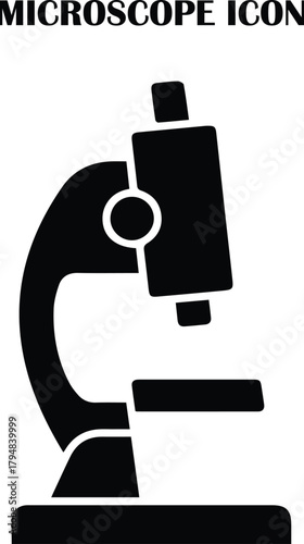 Microscope vector icon in clean modern style, representing science, research, analysis, biology and laboratory equipment. Perfect for medical and scientific projects