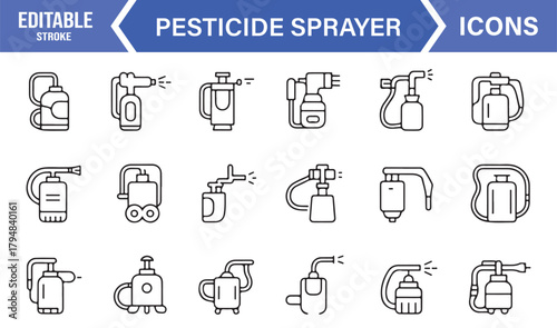 Professional Minimal Icons Showing Various Pesticide and Garden Sprayers