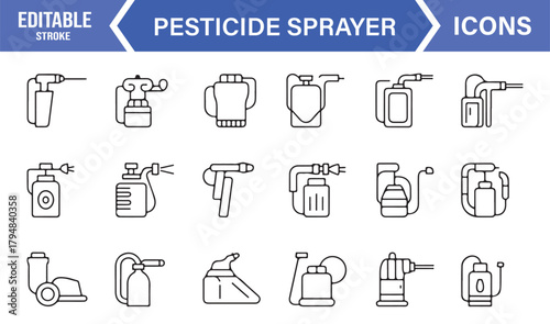 Modern Linear Sprayer Equipment Icons for Agriculture and Horticulture