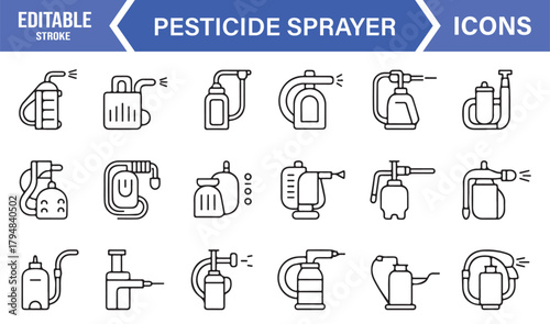 Monochrome Icon Pack of Pesticide Sprayers, Pumps, and Chemical Containers
