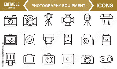 Modern Minimal Icon Suite Showing Professional Photography Tools and Devices