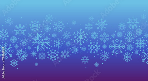 Christmas horizontal border with snowflakes. Vector illustration