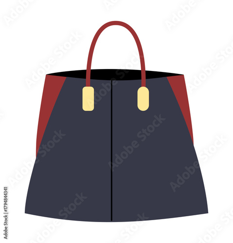 Woman bag. Fashionable purse. Girl handbag. Classic female wear. Modern leather pouch with handle strap. Isolated shopper. Fashion accessory. Shop merchandise. Shopping packet. Vector stylish clothing