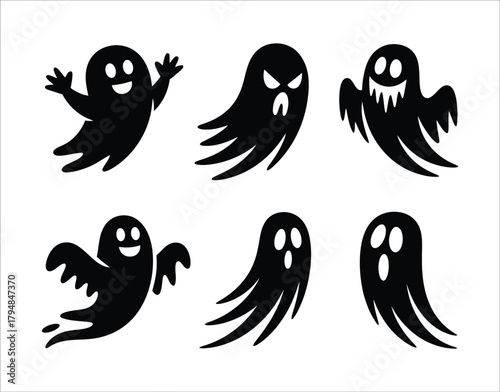 Flying Ghost Attack Silhouette EPS Vector Illustration