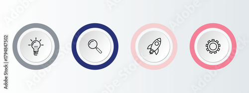 Business process icons idea search launch – gradient circle button vector set