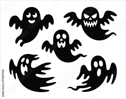 Frightening Ghost Vector Black and White EPS File