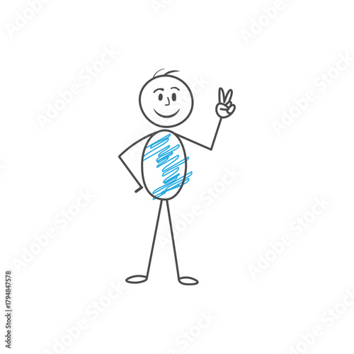 stick figure with peace sign and a smile