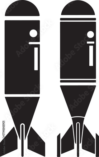 Two bomb silhouettes with fins