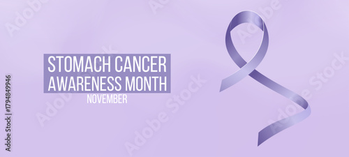 National Stomach Cancer Awareness Month concept. Banner template with periwinkle blue ribbon. Medical vector illustration.