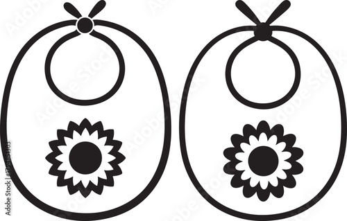 Two baby bibs with flower decoration silhouette