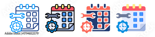 Maintenance Scheduling Icon Sheet Multiple Style Collection 