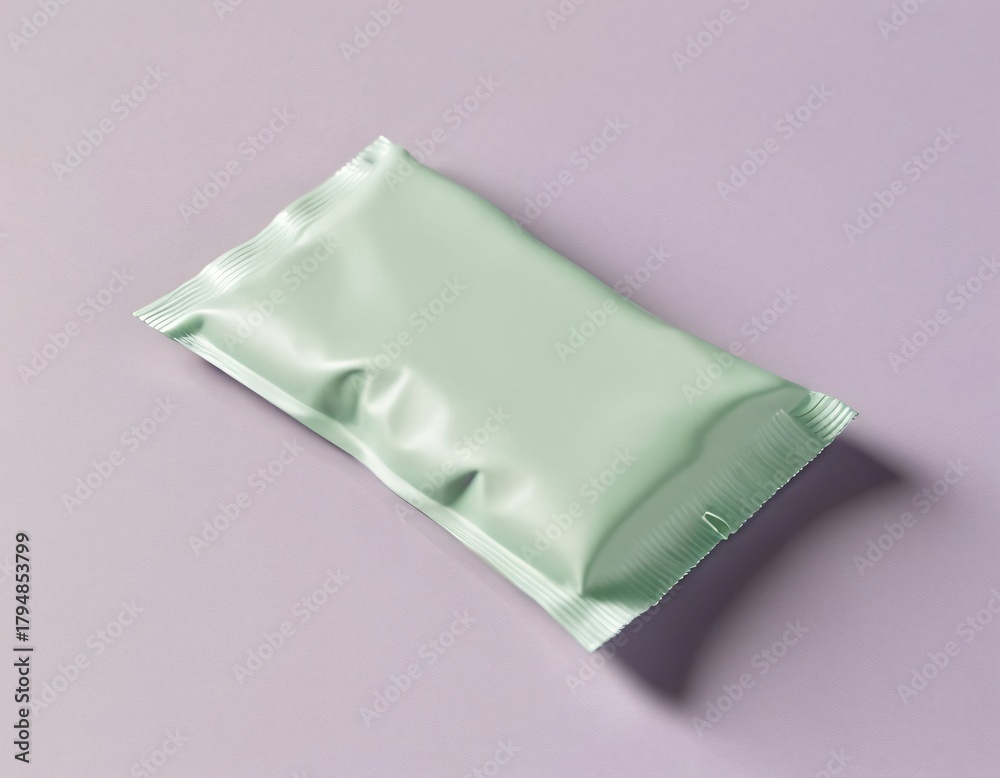 Naklejka premium Blank flat rectangular flow pack mockup on neutral background, matte packaging design