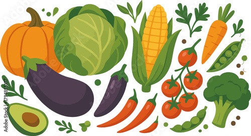 Colorful assortment of fresh vegetables creating a vibrant and healthy food illustration design