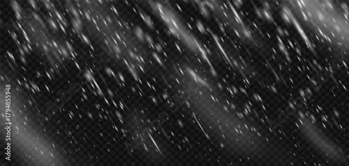 Snowstorm effect snow background blizzard with transparent falling snowflake overlay. Winter white frozen texture for ice storm wind or cold night sky. Isolated png flake frost pattern realistic