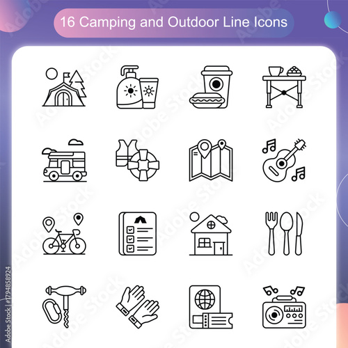 Camping Outdoor Icons – Line Style Set 2
